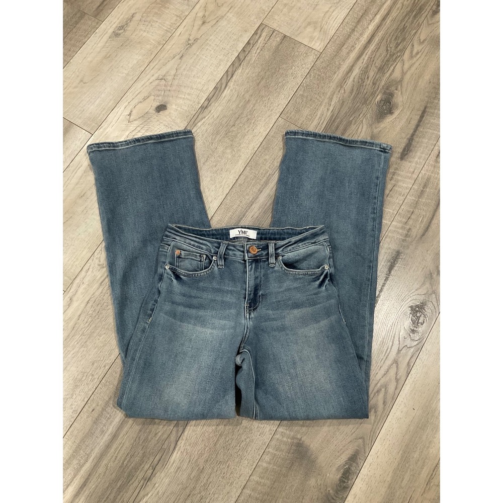 YMI Women Medium Wash Mid Rise Wide‎ Leg Jeans Size 5/27 Stretch Denim